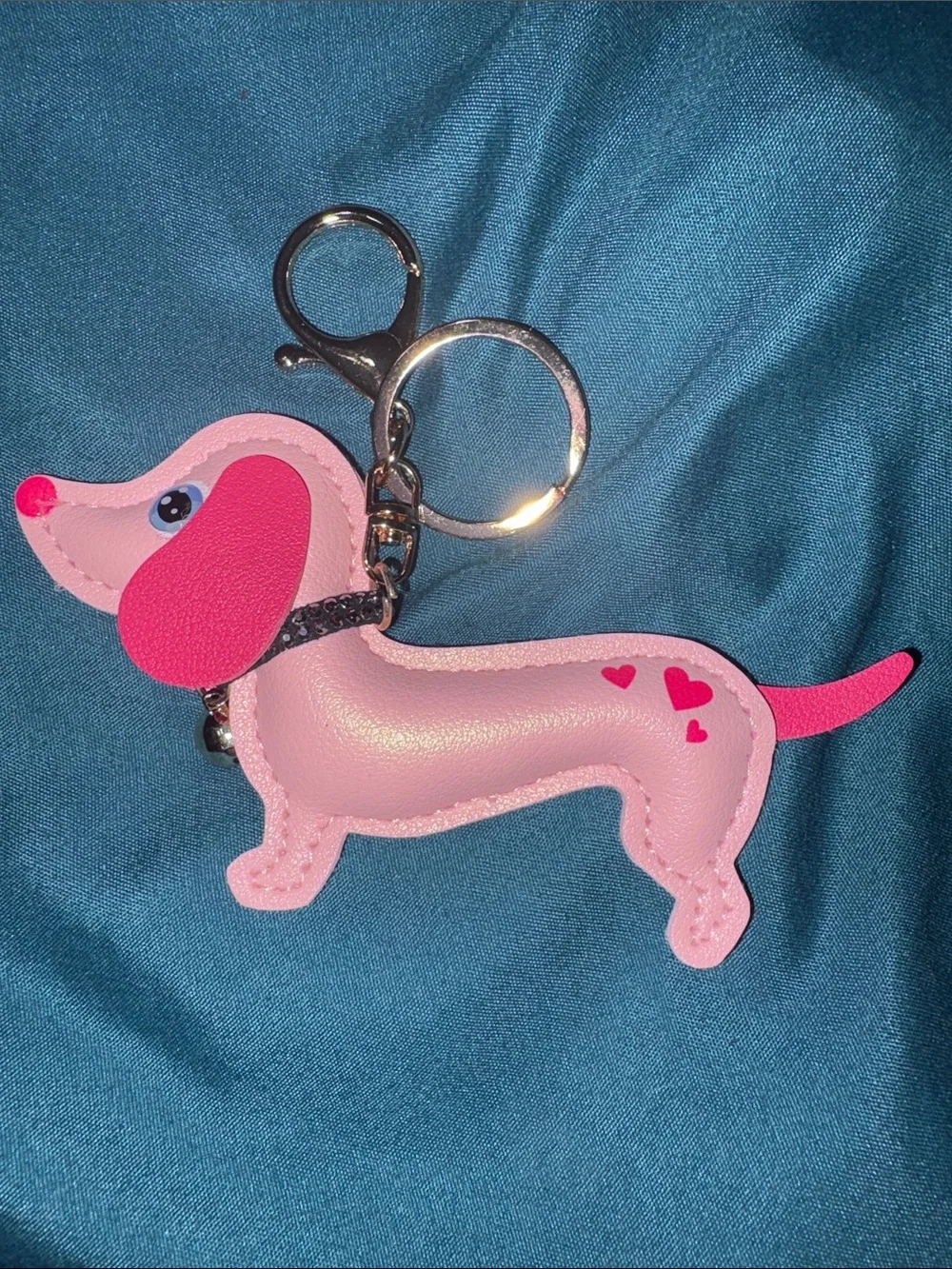 Pink Dachshund Dog Keychain Charm
